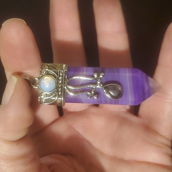 New Inverted Purple Striped Agate with Opalite Magical Pendant Healing Sword. - Picture 4 of 11